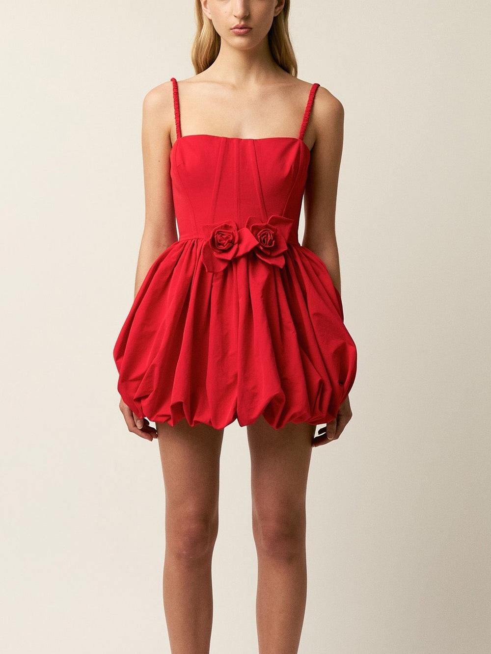 NWOT AKNVAS Anais Red Bubble Mini Dress Floral Birthday Party Holiday Dress 2